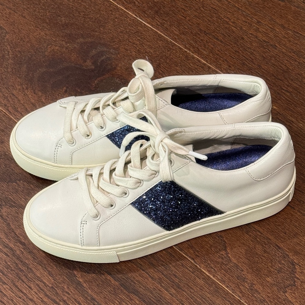 NWOT Tory Burch Women's White and Blue Glitter Sneakers Size 8
